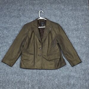 Alfani Women XL Blazer Bronze Metallic Genuine Leather Two Button Jacket